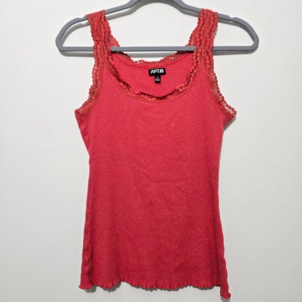 Apt 9 Womens Vintage Y2K Lettuce Hem Lace Trim Tank Top Sz S Grunge Coral Preppy